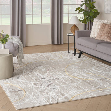 Glitz GLZ01 Modern Abstract Curvy Linear Distressed Metallic Shimmer Hi-Low Textured Soft-Touch Polyester Low Profile Short-Pile Ivory/Pink/Gold/Blue/Multicolour Rug-Nourison-Rug Love - The Most Loved Rug Store